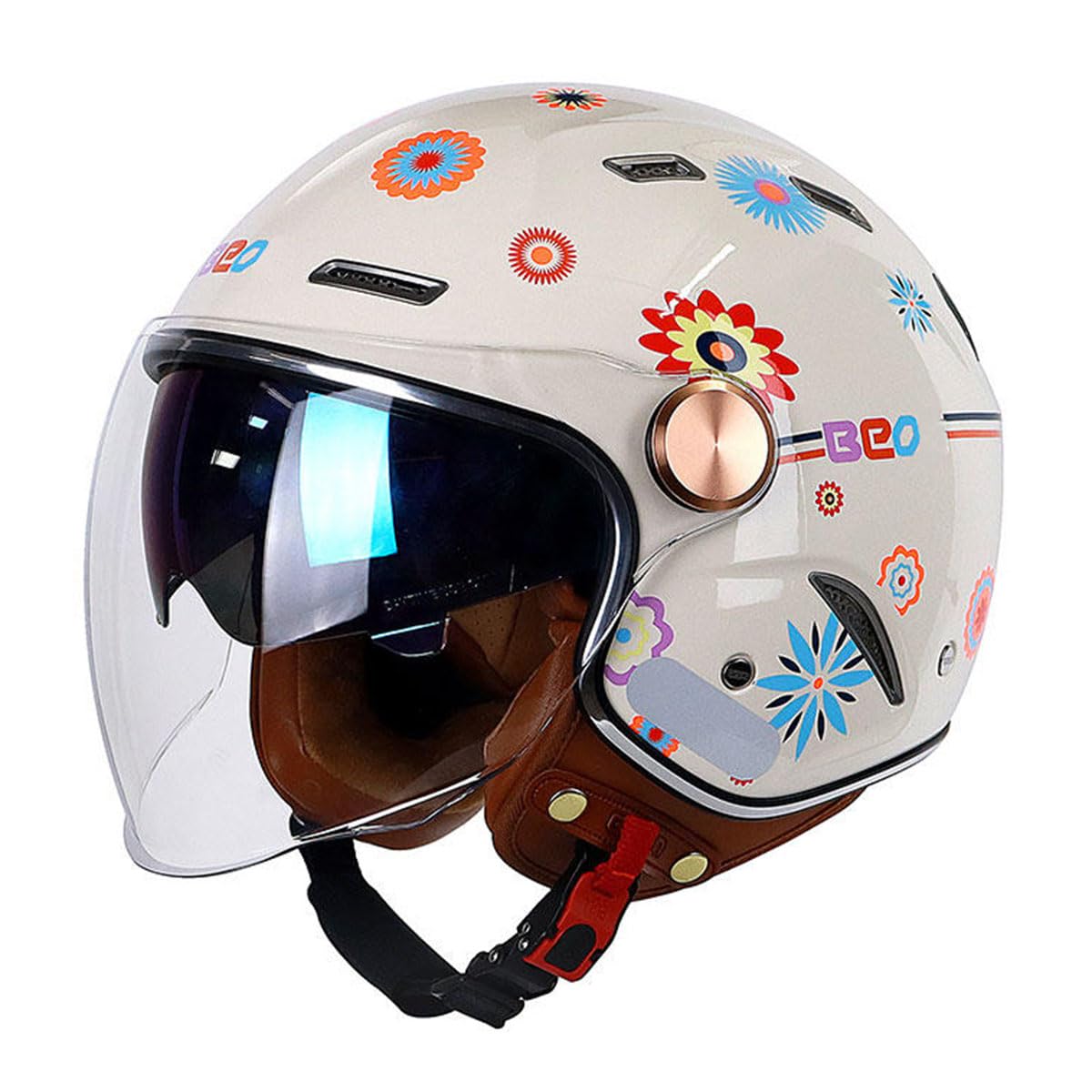 Motorradhelme , 3/4 Retro-Motorradhelm for Erwachsene und Jugendliche V-espa Offenes Gesicht Männer Frauen Halbhelm Schnellverschluss Straßenfahrradhelm DOT-geprüfter leichter Moped-Roller C-ruiser Je von Tu Ye