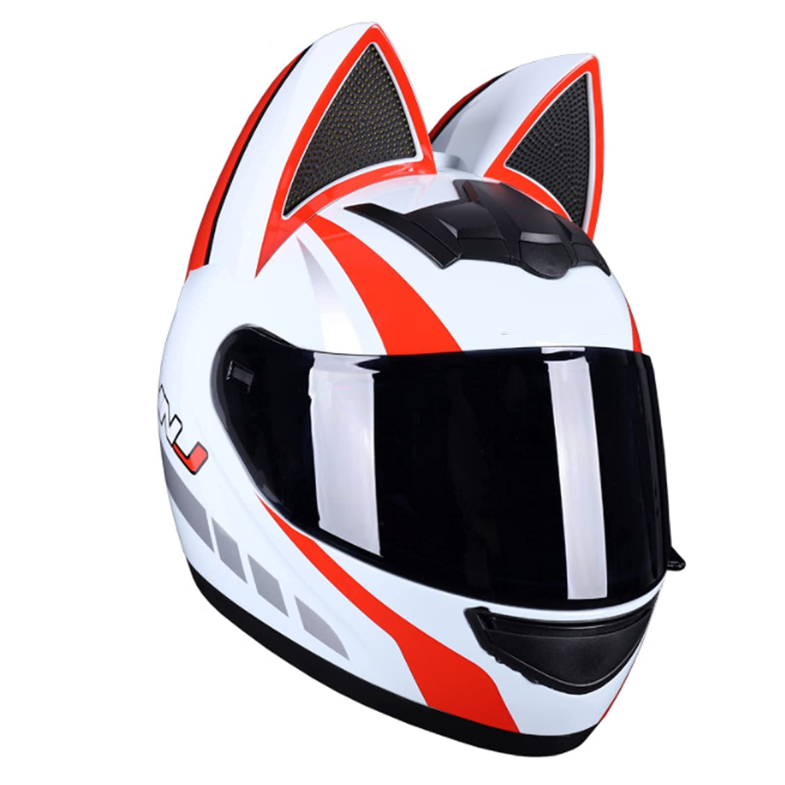 Motorradhelme , Integralhelm for Motorradfahrer mit Katzenohren, Damen und Herren, personalisierter modischer Straßenhelm mit Reithandschuhen, ganzjährig bequem, for Elektroroller, Mopeds und C-Ruiser von Tu Ye