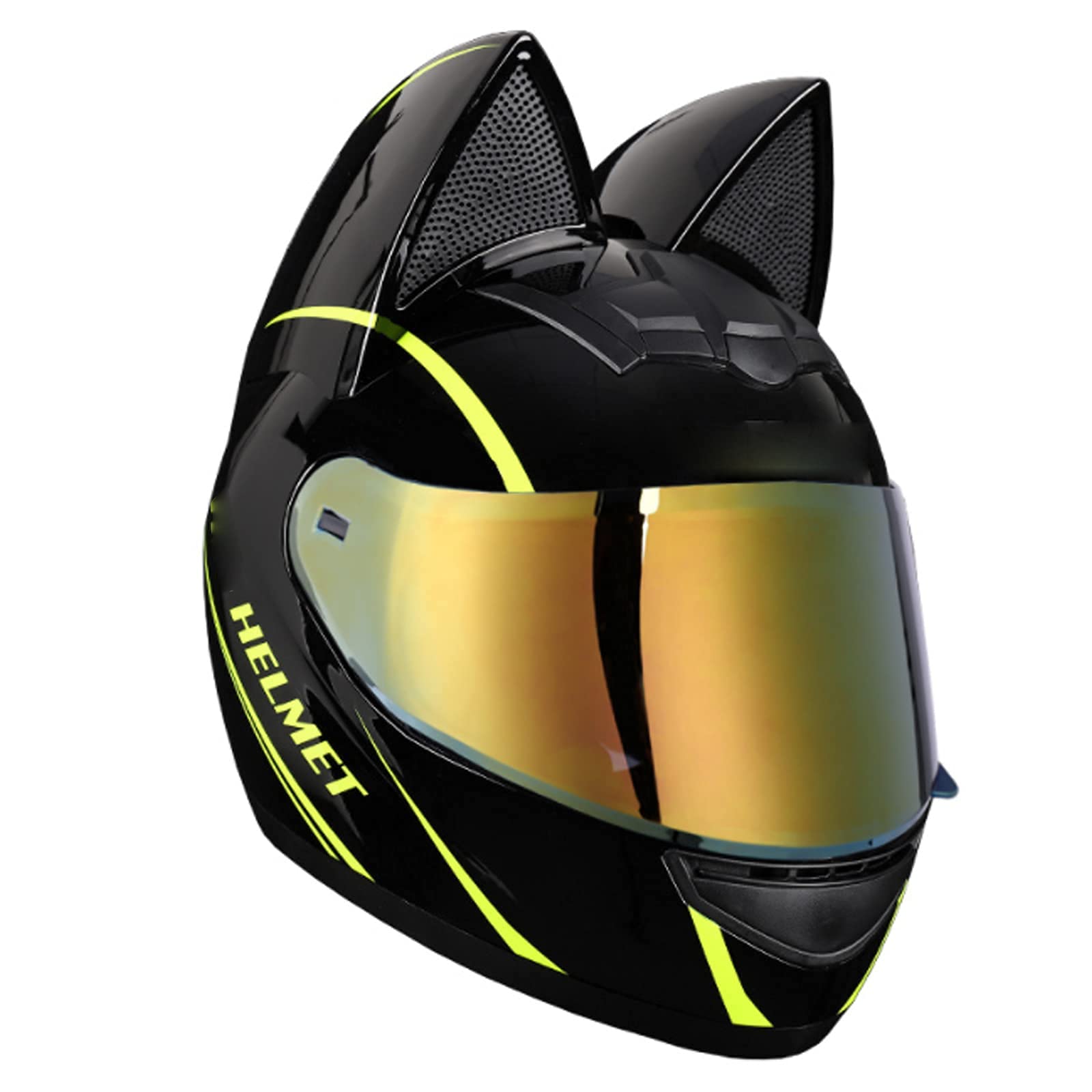 Motorradhelme , Integralhelm for Motorradfahrer mit Katzenohren, Damen und Herren, personalisierter modischer Straßenhelm mit Reithandschuhen, ganzjährig bequem, for Elektroroller, Mopeds und C-Ruiser von Tu Ye