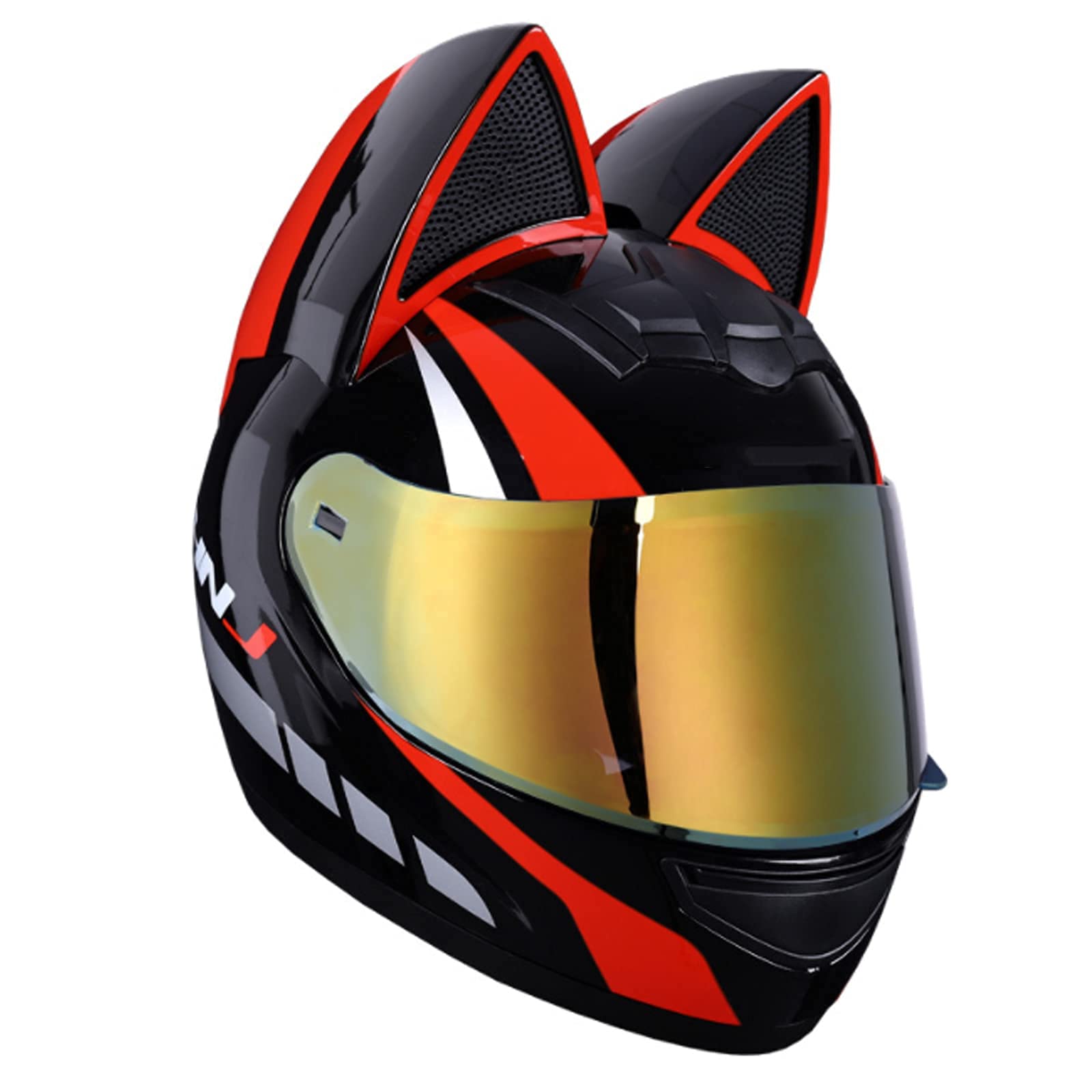 Motorradhelme , Integralhelm for Motorradfahrer mit Katzenohren, Damen und Herren, personalisierter modischer Straßenhelm mit Reithandschuhen, ganzjährig bequem, for Elektroroller, Mopeds und C-Ruiser von Tu Ye