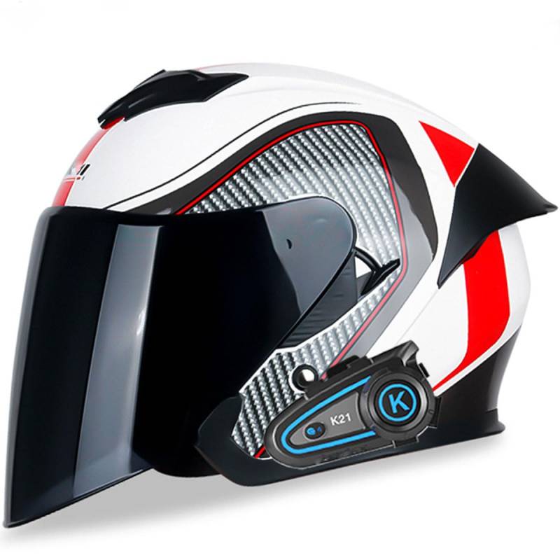 Motorradhelme , Low Profile Retro 3/4 Halbhelme, Offenes Gesicht Doppelvisier Motorrad V-espa Helm for Erwachsene Männer Frauen, DOT-geprüft for Roller C-ruiser Moped(F2,Medium) von Tu Ye