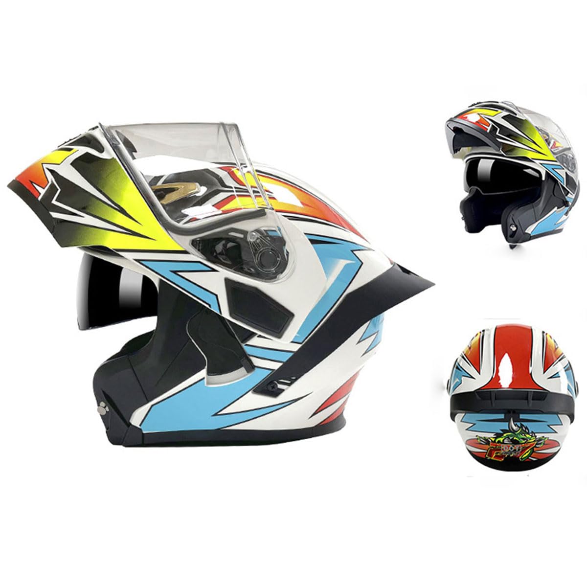 Motorradhelme , Modularer Integralhelm for Erwachsene mit Klappmechanismus und Doppelvisier, DOT-geprüft, for alle Jahreszeiten geeignet(D,Large) von Tu Ye