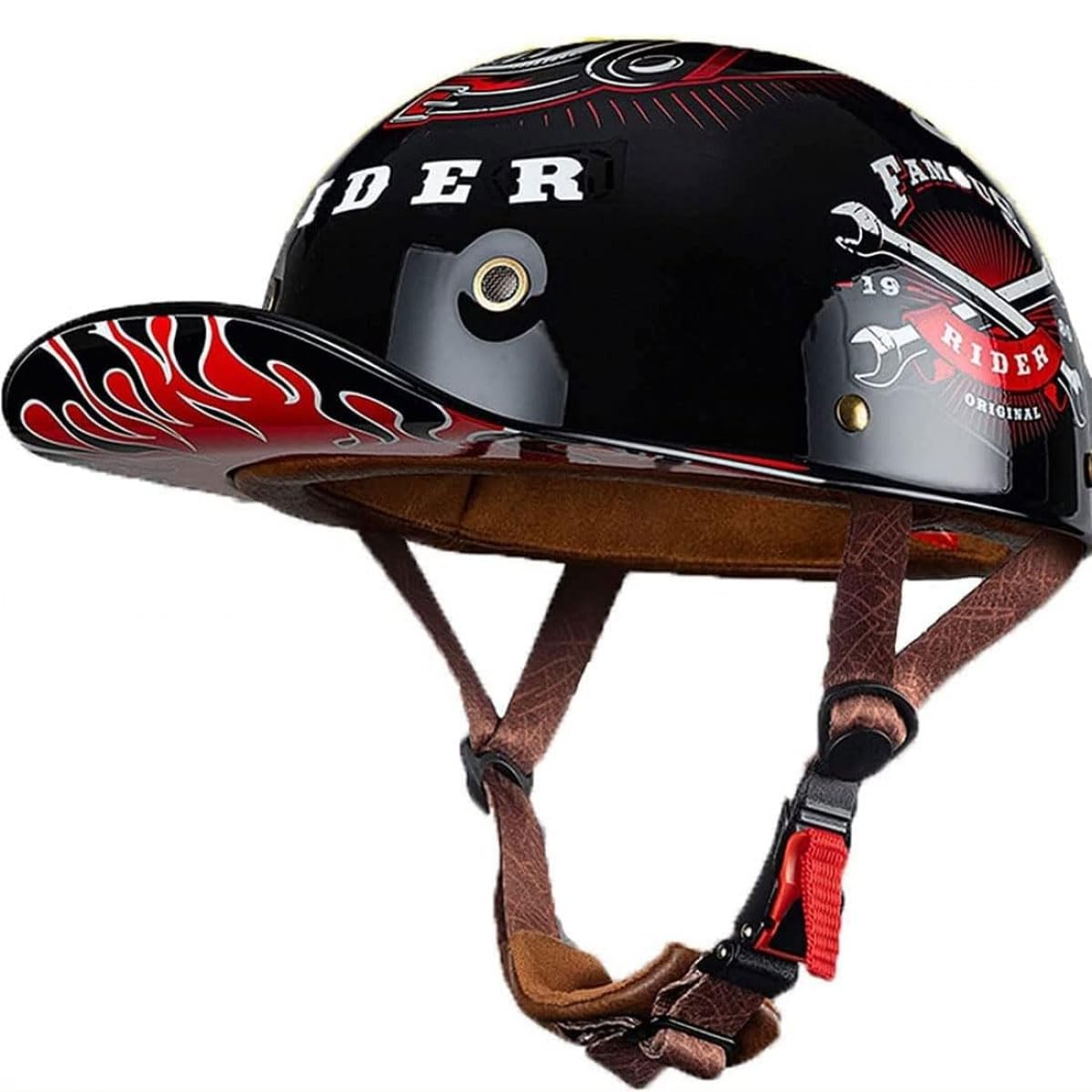 Motorradhelme , Personalisierter Motorrad-Halbschalenhelm im Retro-Baseballkappen-Stil for Erwachsene, Männer und Frauen, DOT-zertifiziert, leicht, atmungsaktiv und for alle Jahreszeiten geeignet(B,XX von Tu Ye