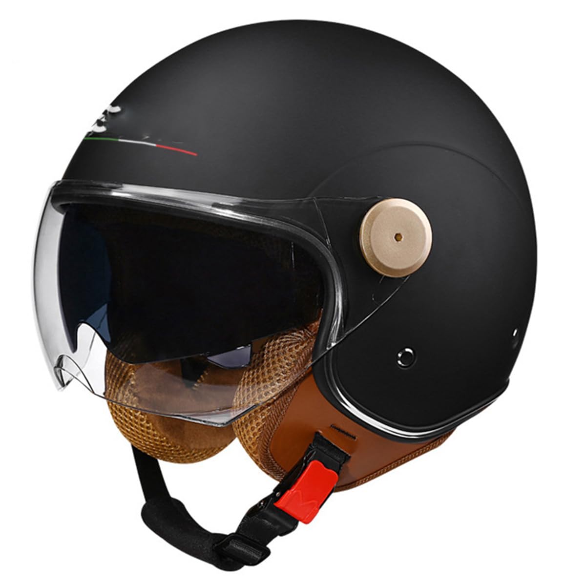 Motorradhelme , Retro-Halbhelm for Motorradfahrer, Damen und Herren, 3/4-Halbhelm mit Doppelvisier, DOT-Zulassung for Moped, C-Ruiser-Scooter(F,Medium) von Tu Ye