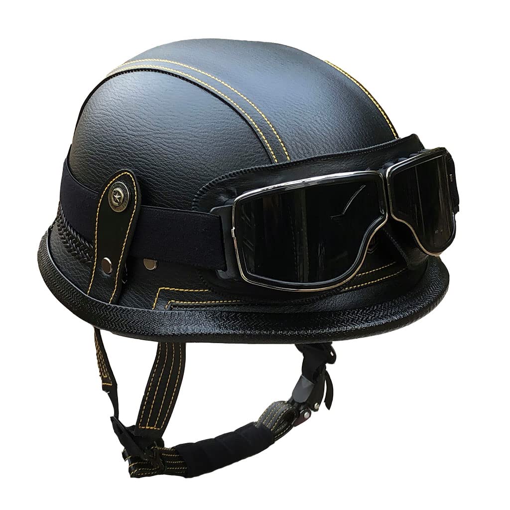 Motorradhelme , Sonnenschutz-Retrohelm for Motorradfahrer – DOT-geprüfter Open-Face-Helm im deutschen Stil mit Totenkopfkappe und Schutzbrille for Männer und Frauen. Neuartiger Moped-Halbhelm for Jet, von Tu Ye