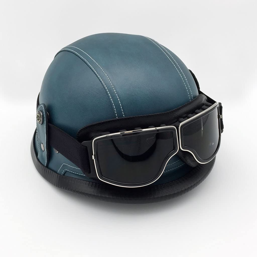 Motorradhelme , Sonnenschutz-Retrohelm for Motorradfahrer – DOT-geprüfter Open-Face-Helm im deutschen Stil mit Totenkopfkappe und Schutzbrille for Männer und Frauen. Neuartiger Moped-Halbhelm for Jet, von Tu Ye