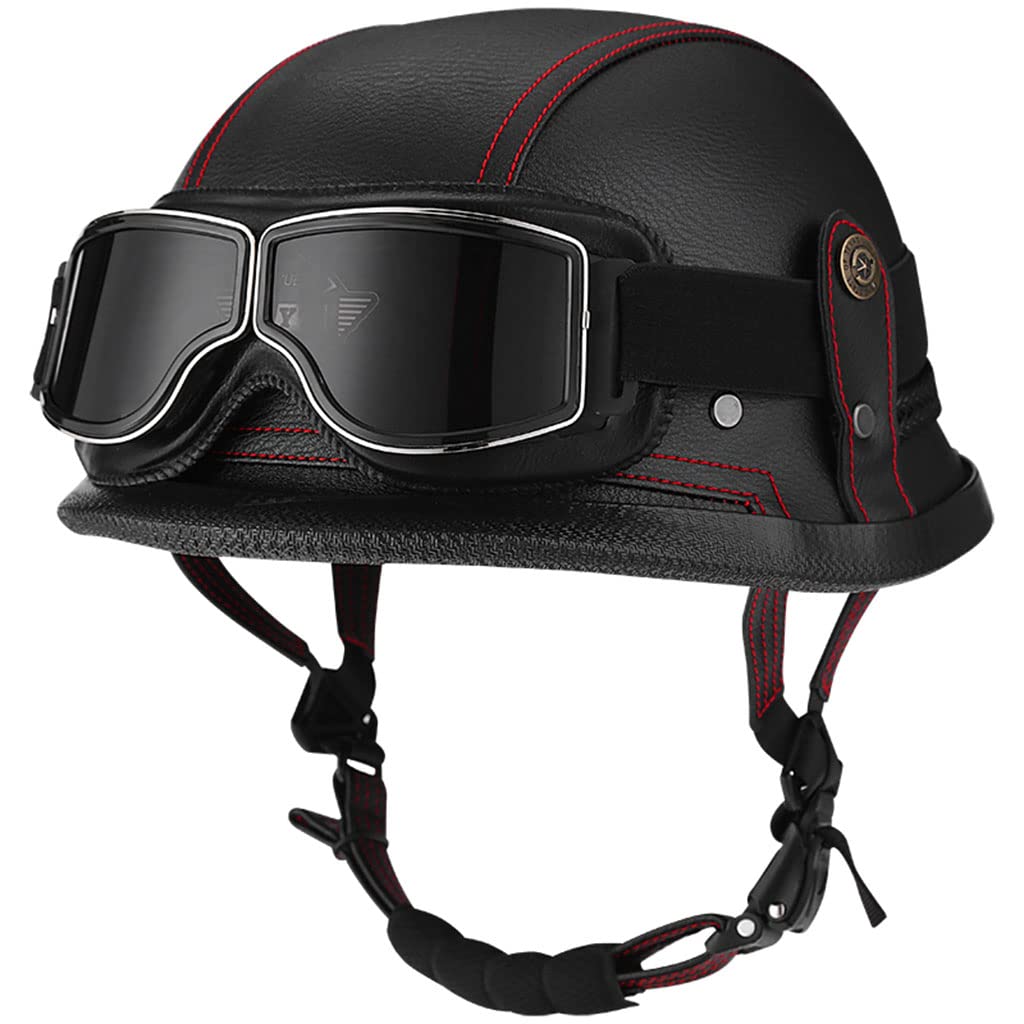 Motorradhelme , Sonnenschutz-Retrohelm for Motorradfahrer – DOT-geprüfter Open-Face-Helm im deutschen Stil mit Totenkopfkappe und Schutzbrille for Männer und Frauen. Neuartiger Moped-Halbhelm for Jet, von Tu Ye