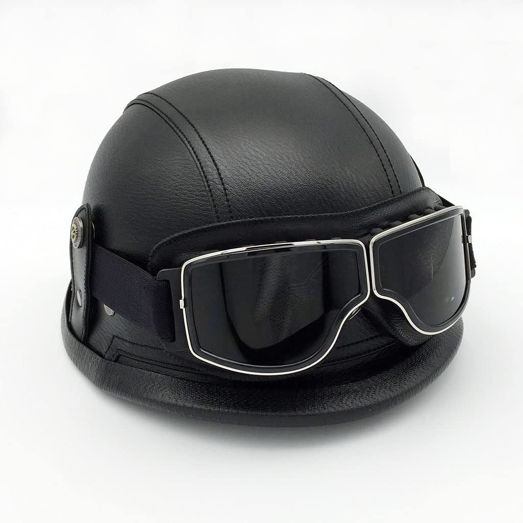 Motorradhelme , Sonnenschutz-Retrohelm for Motorradfahrer – DOT-geprüfter Open-Face-Helm im deutschen Stil mit Totenkopfkappe und Schutzbrille for Männer und Frauen. Neuartiger Moped-Halbhelm for Jet, von Tu Ye