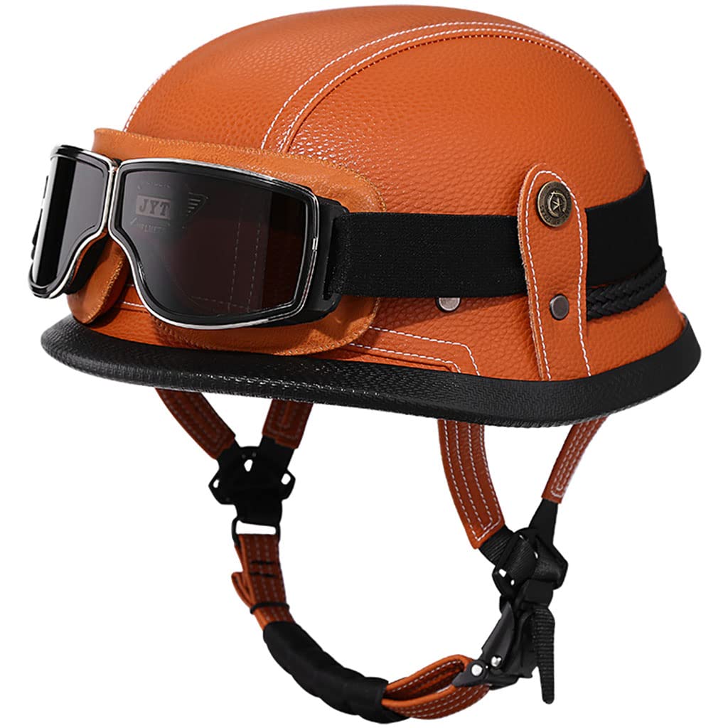 Motorradhelme , Sonnenschutz-Retrohelm for Motorradfahrer – DOT-geprüfter Open-Face-Helm im deutschen Stil mit Totenkopfkappe und Schutzbrille for Männer und Frauen. Neuartiger Moped-Halbhelm for Jet, von Tu Ye