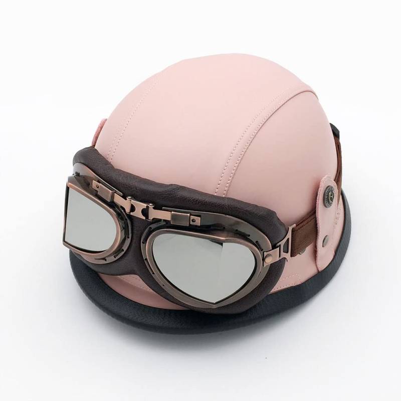 Motorradhelme , Sonnenschutz-Retrohelm for Motorradfahrer – DOT-geprüfter Open-Face-Helm im deutschen Stil mit Totenkopfkappe und Schutzbrille for Männer und Frauen. Neuartiger Moped-Halbhelm for Jet, von Tu Ye