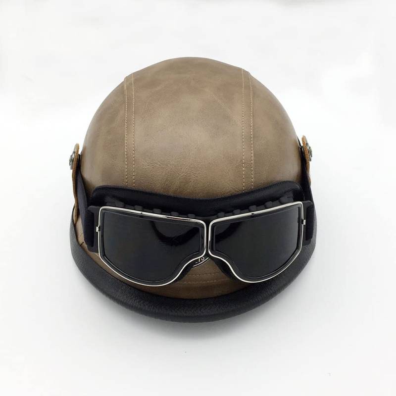 Motorradhelme , Sonnenschutz-Retrohelm for Motorradfahrer – DOT-geprüfter Open-Face-Helm im deutschen Stil mit Totenkopfkappe und Schutzbrille for Männer und Frauen. Neuartiger Moped-Halbhelm for Jet, von Tu Ye