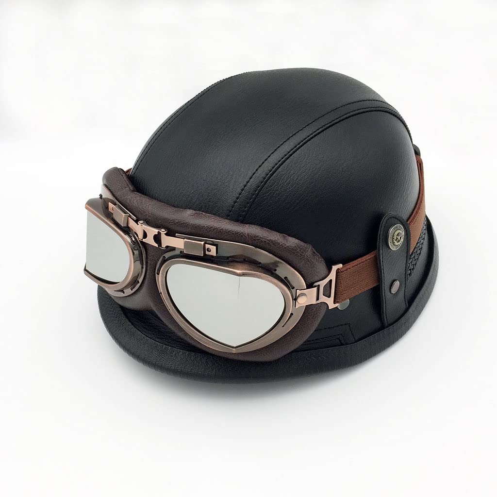 Motorradhelme , Sonnenschutz-Retrohelm for Motorradfahrer – DOT-geprüfter Open-Face-Helm im deutschen Stil mit Totenkopfkappe und Schutzbrille for Männer und Frauen. Neuartiger Moped-Halbhelm for Jet, von Tu Ye