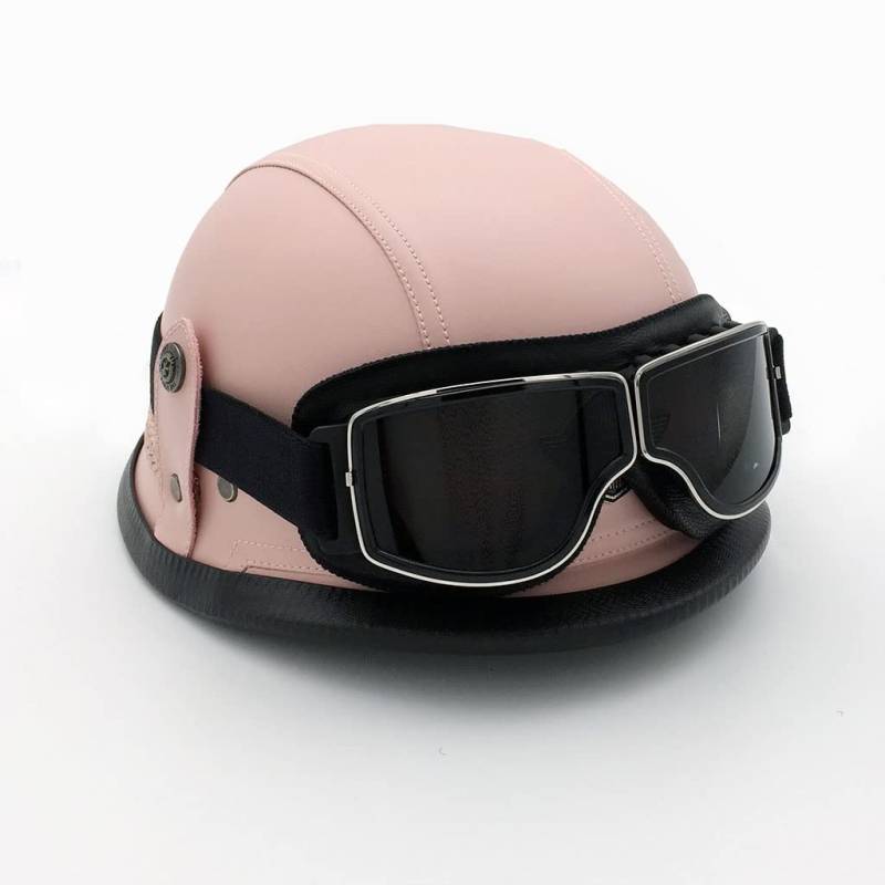 Motorradhelme , Sonnenschutz-Retrohelm for Motorradfahrer – DOT-geprüfter Open-Face-Helm im deutschen Stil mit Totenkopfkappe und Schutzbrille for Männer und Frauen. Neuartiger Moped-Halbhelm for Jet, von Tu Ye