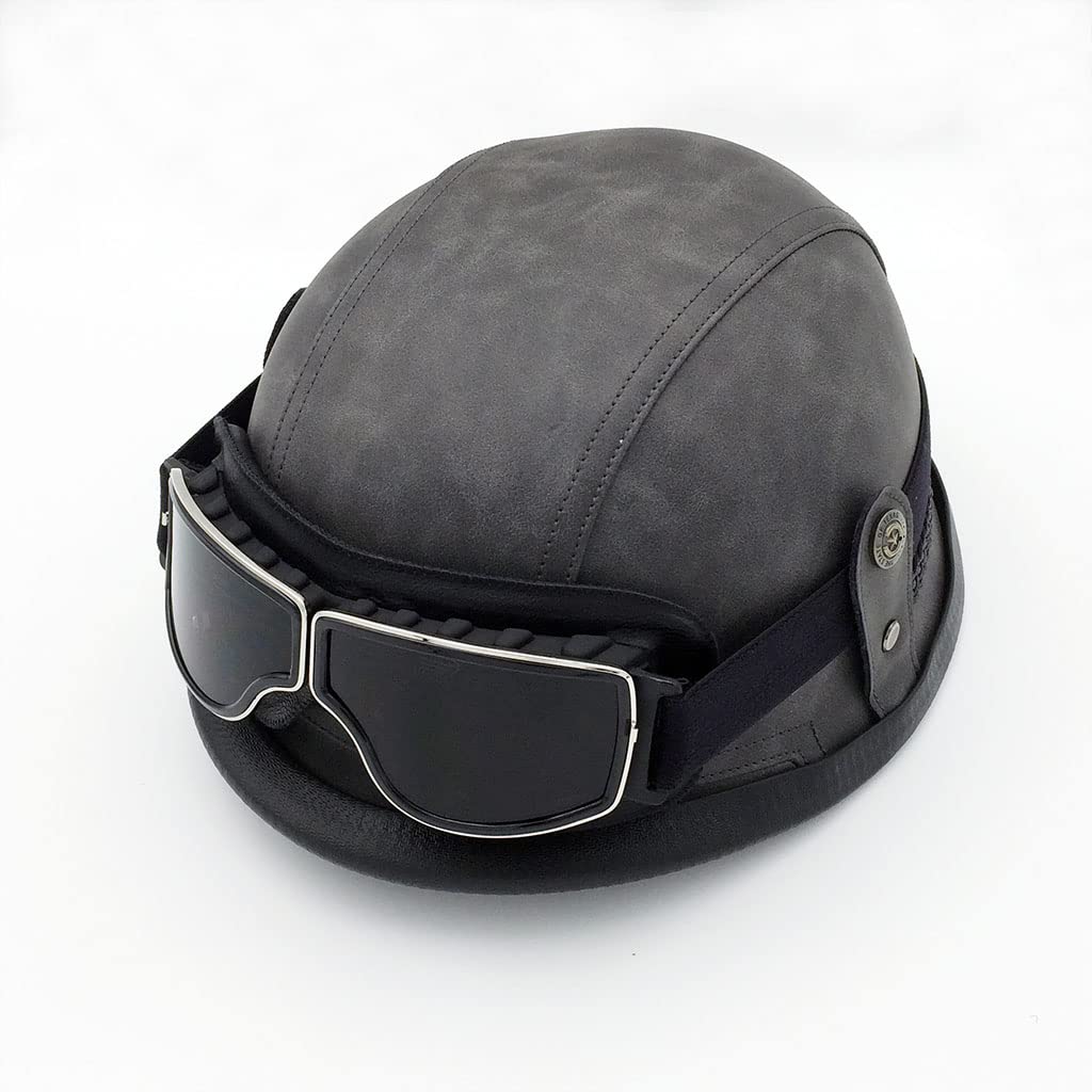 Motorradhelme , Sonnenschutz-Retrohelm for Motorradfahrer – DOT-geprüfter Open-Face-Helm im deutschen Stil mit Totenkopfkappe und Schutzbrille for Männer und Frauen. Neuartiger Moped-Halbhelm for Jet, von Tu Ye