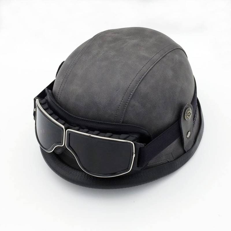 Motorradhelme , Sonnenschutz-Retrohelm for Motorradfahrer – DOT-geprüfter Open-Face-Helm im deutschen Stil mit Totenkopfkappe und Schutzbrille for Männer und Frauen. Neuartiger Moped-Halbhelm for Jet, von Tu Ye