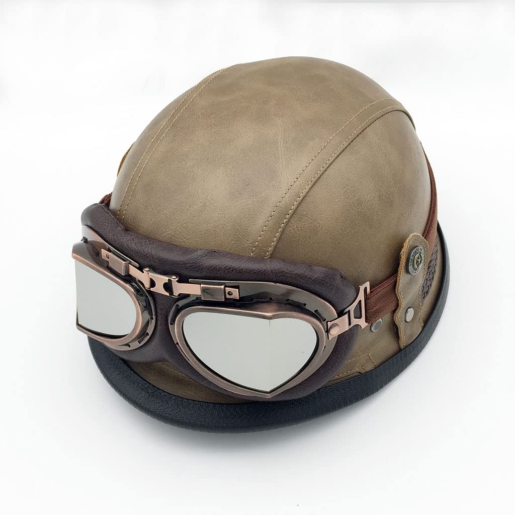 Motorradhelme , Sonnenschutz-Retrohelm for Motorradfahrer – DOT-geprüfter Open-Face-Helm im deutschen Stil mit Totenkopfkappe und Schutzbrille for Männer und Frauen. Neuartiger Moped-Halbhelm for Jet, von Tu Ye