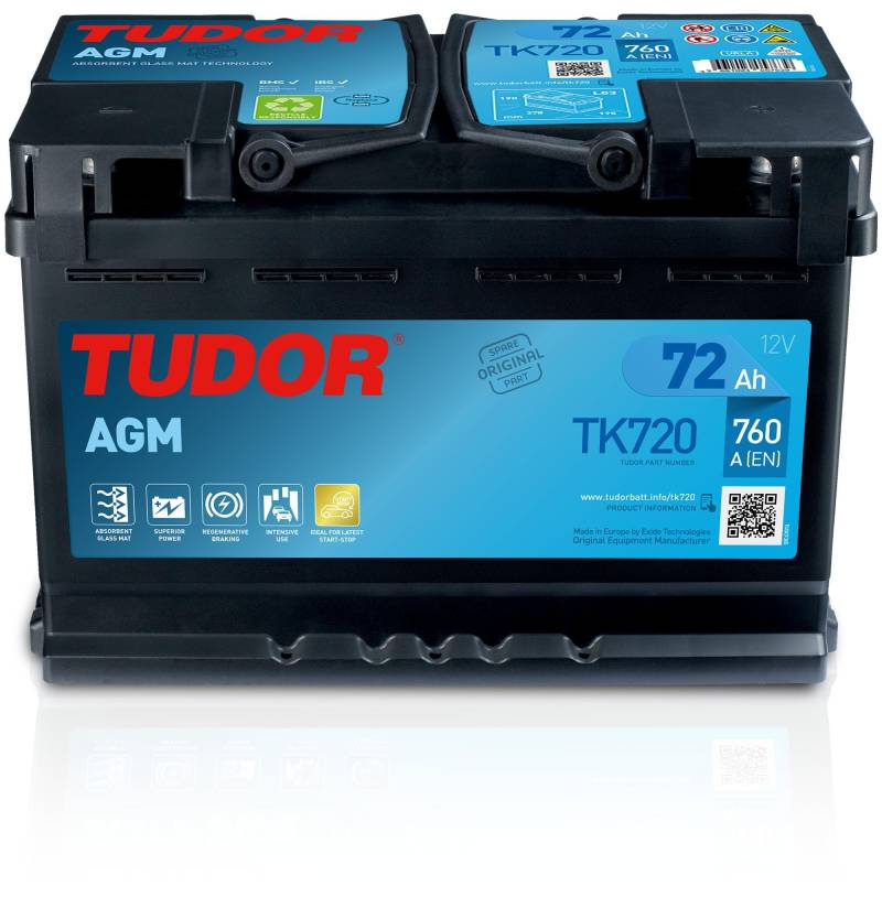 Tudor TK720 Tudor 72Ah 760A AGM Autobatterie passend für Fahrzeuge mit Start-Stop System von Tudor