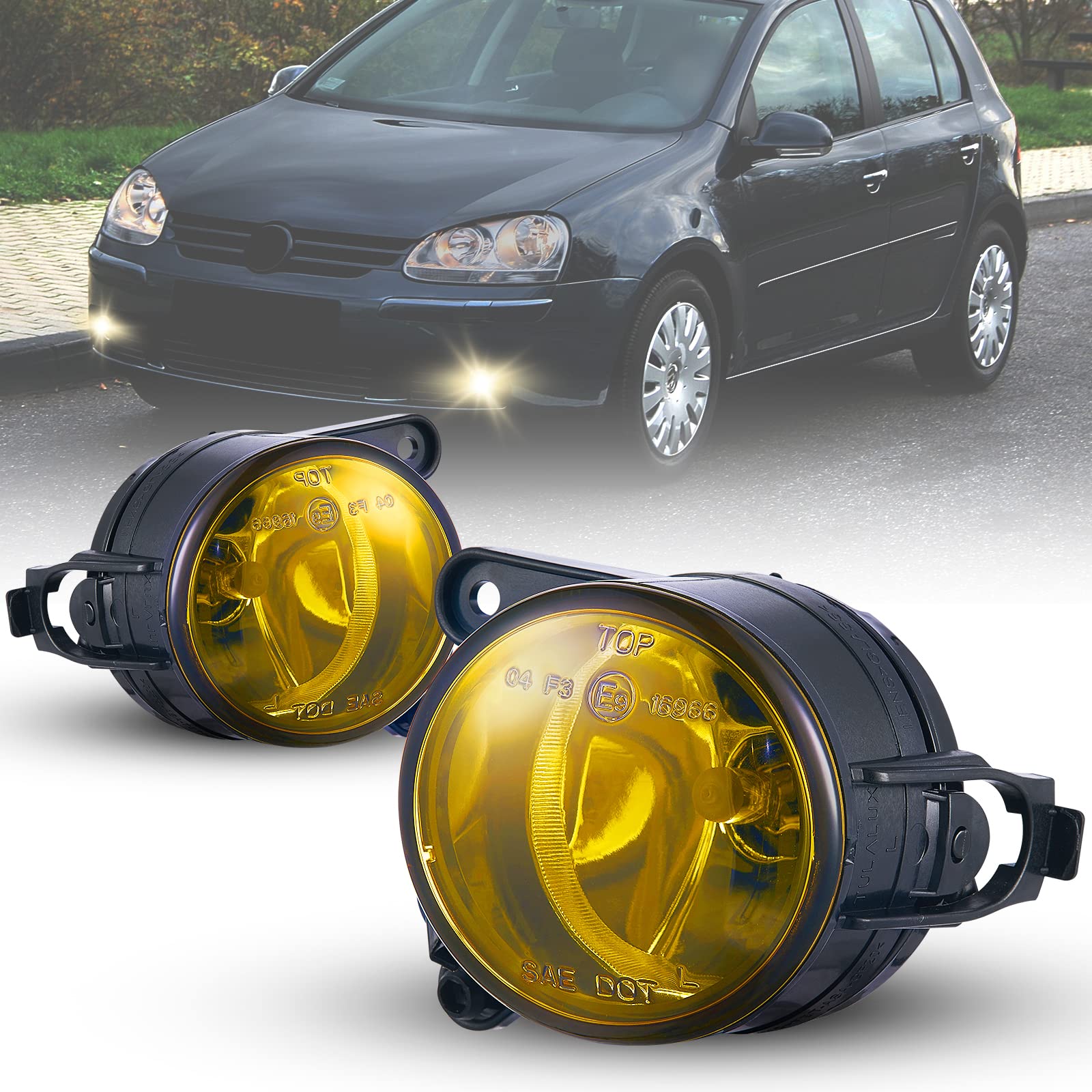 Tula Motoren Nebelscheinwerfer satz für VW Golf V (1K1/1K5) 11/2004-06/2009, VW-Ersatzteil für die Lampe, 12V-HB4/9006-51W, 1 Paar (Fahrer- und Beifahrerseite),gelb linse (Glas) von Tula Motoren