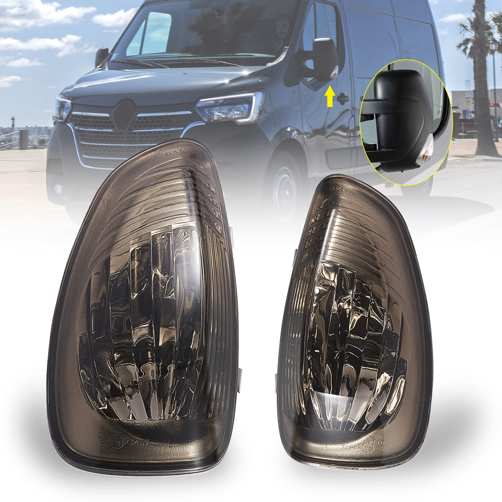 Tula Motoren Seitenblinker Außenspiegel Spiegel Blinker für RENAULT Master III (EV/FV/HV/JV/UV) 02/2010–UP NISSAN NV400 11/2011–UP OPEL Movano B (X62) 05/2010-UP,ein Paar (re und li) grau/rauch Linse von Tula Motoren