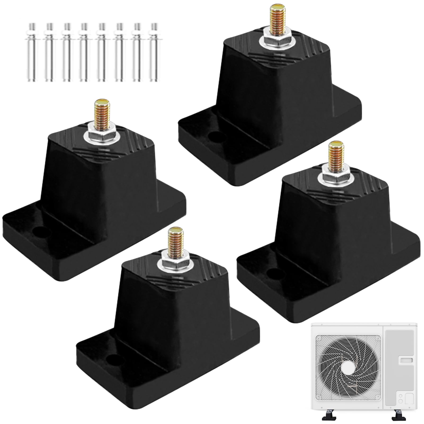 Tulov 4 Stück Anti-Vibration-Montagehalterung,Schwarz Klimaanlagen Schwingungsdämpfer,Klimaanlage Stoßfestes Fußpolster,Gummihalterung für Klimaanlagen von Tulov