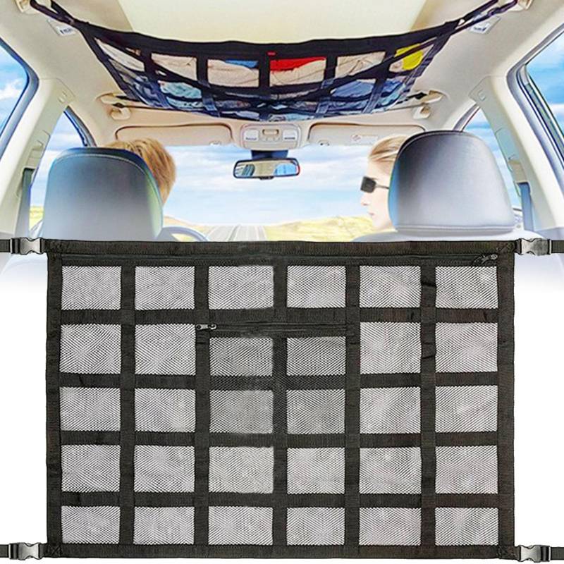 Tundwhite Gepäcknetz Auto 90 × 65 cm Universal Gepäcknetz Autodach, Aufbewahrungsnetz Camper mit ReißVerschluss, für SUV, Jeep, Van aus Nylon von Tundwhite