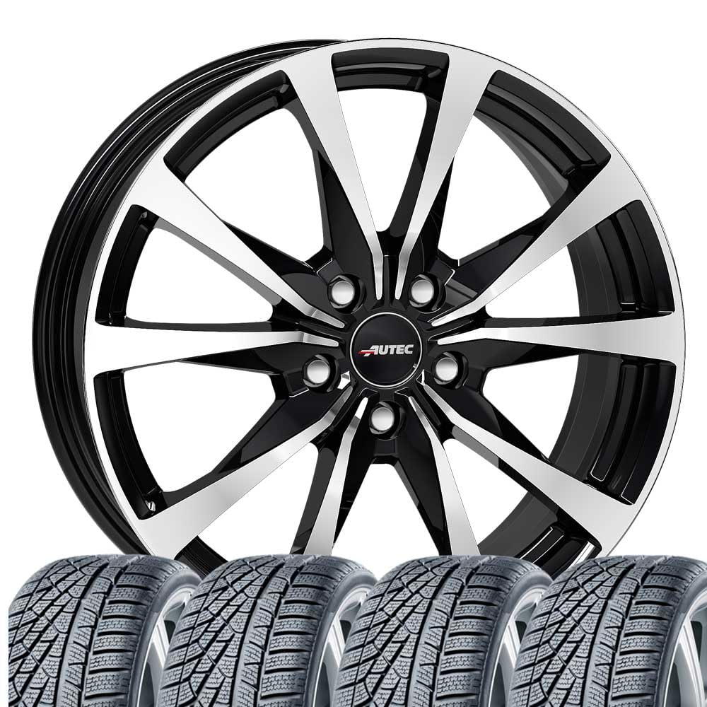 4 Winterräder Allwetter Brixen 6,5x16 ET 32 5x114,3 Schwarz poliert mit 205/55 R16 94V HAN Kinergy 4S 2 H750 XL FR M+S 3PMSF von Tunershop