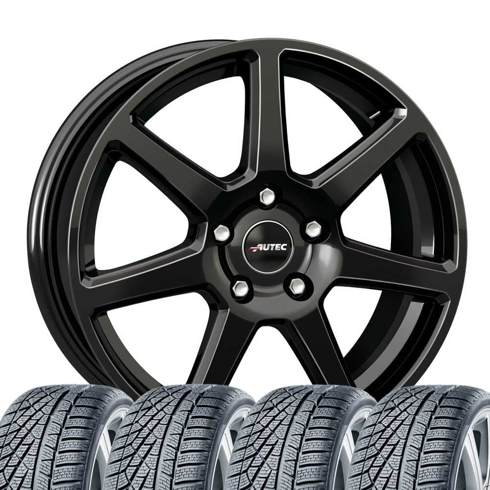 4 Winterräder Allwetter Tallin 6,5x16 ET 45 5x108 Schwarz mit 205/60 R16 96H HAN Kinergy 4S 2 H750 XL M+S 3PMSF von Tunershop