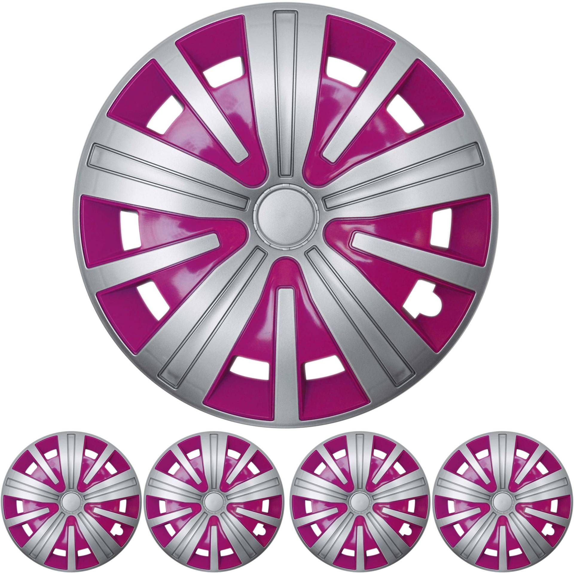 15 ZOLL 4x PREMIUM DESIGN Radkappen Radzierblenden Spinel BIS in Silber / Pink von Tuning Fanatics