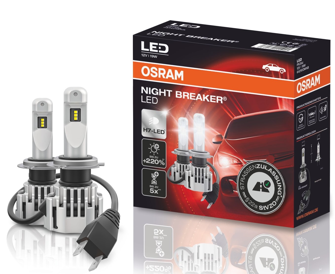 2 Stück OSRAM LED NIGHT BREAKER Lampen Birnen für Scheinwerfer / Fassung H7 mit Zulassung von OSRAM GmbH