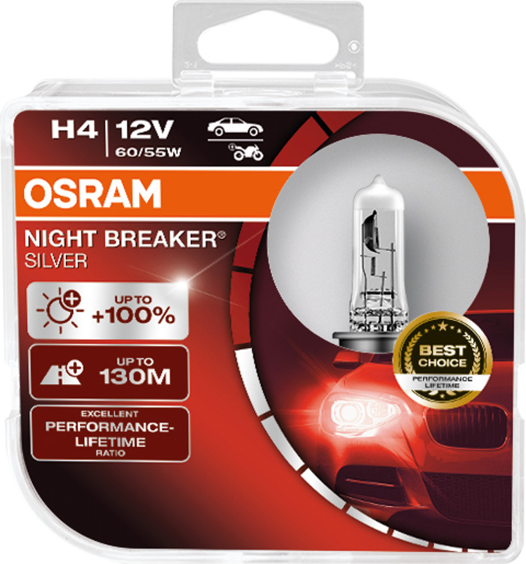 2 Stück OSRAM NIGHT BREAKER SILVER +100% Lampen Birnen für Scheinwerfer / Fassung H4 von OSRAM GmbH