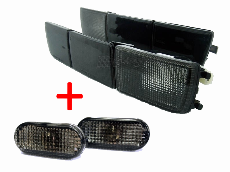 2x Frontblinker Blinker + lange Blenden Stoßstangenblinker Stoßstange in Schwarz Smoke + Seitenblinker für VW Golf 3 / Vento ab 1991-1999 von Goingfast GmbH