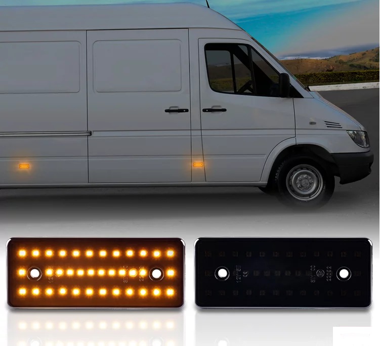 2x LED Seitenmarkierungsleuchten Seitenmarkierungs Leuchten Seitenbegrenzungsleuchten in Schwarz Smoke SET für Mercedes Sprinter W901-905 ab 1995-2006 / VW LT 1995-2006 von Recambo e.K.