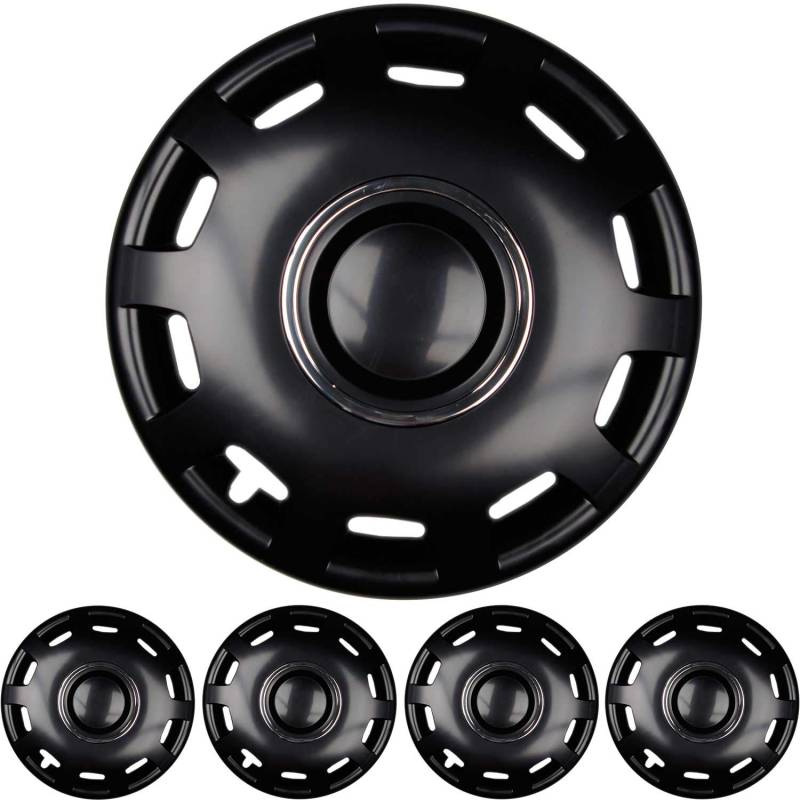 4X Premium Design Radkappen Radzierblenden 14 Zoll 'Alabaster' in Schwarz von Tuning Fanatics