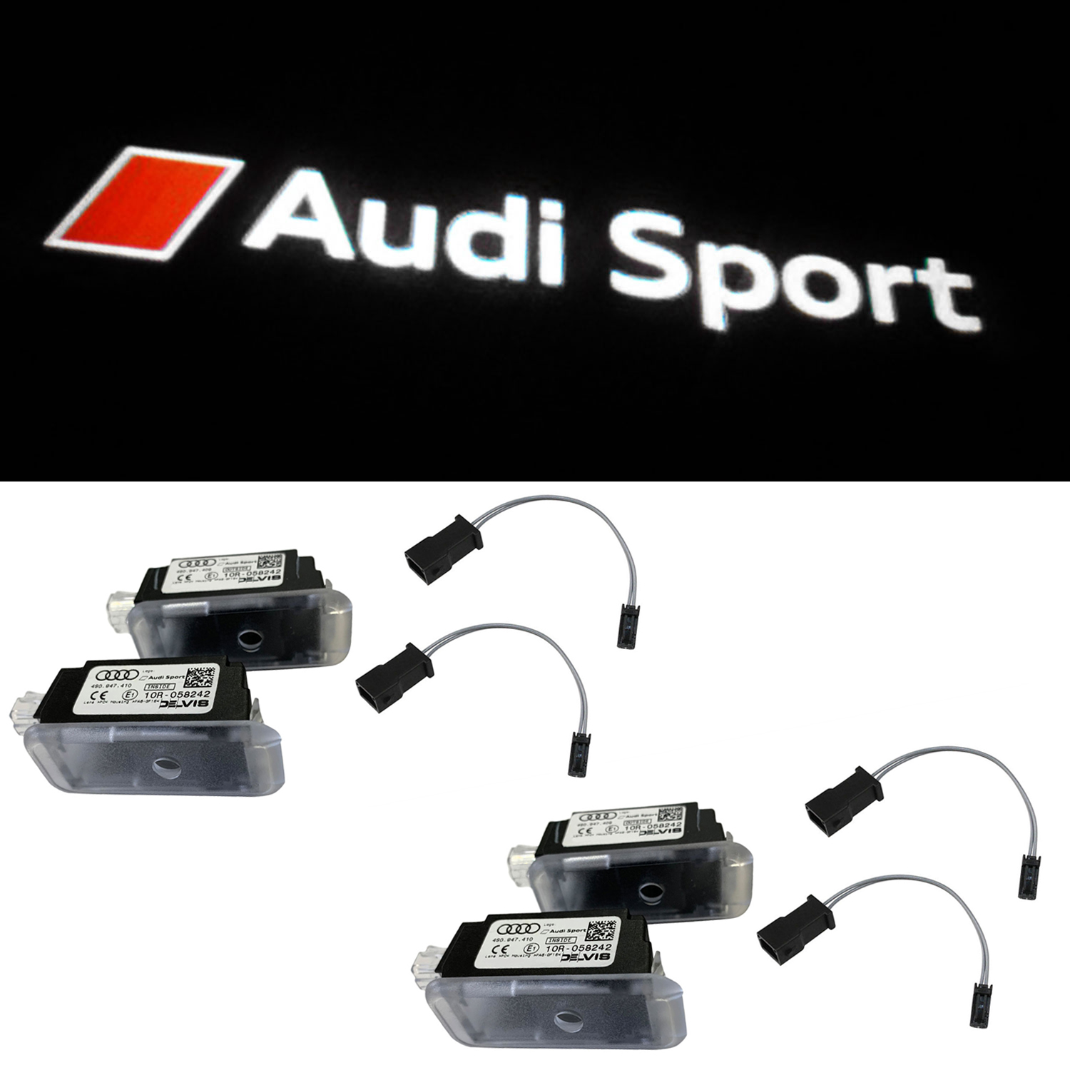 4x Original Audi Sport LED Einstiegsbeleuchtung Tür Logo + 4x Adapter VIELE AUDI von Tuning Fanatics