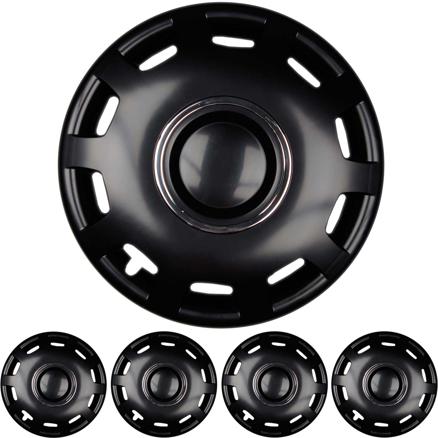 4x PREMIUM DESIGN Radkappen Radzierblenden 14 ZOLL "Alabaster" in Schwarz von Tuning Fanatics