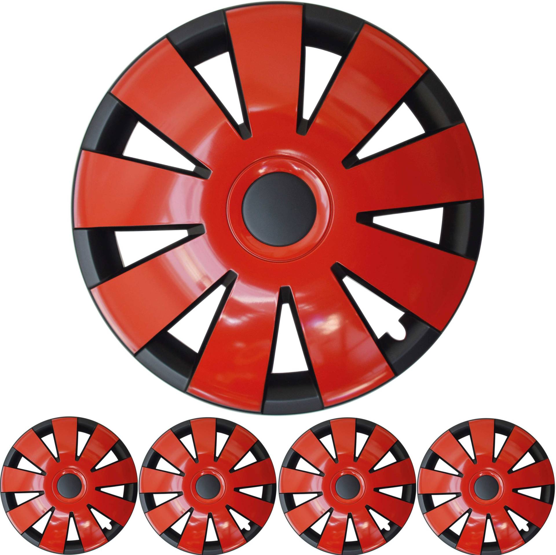 4x PREMIUM DESIGN Radkappen Radzierblenden 15 ZOLL Nefryt in Schwarz / Rot von Tuning Fanatics