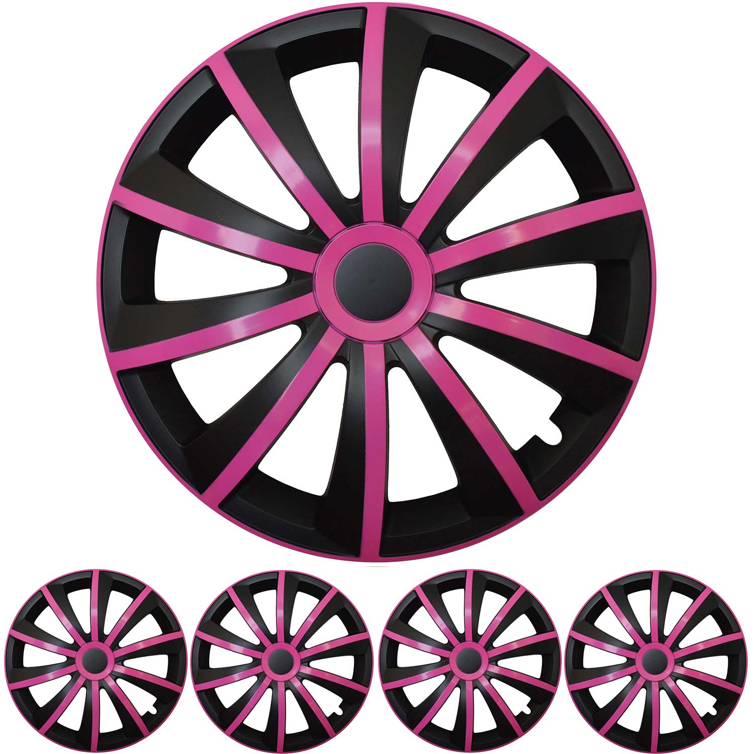 4x PREMIUM DESIGN Radkappen Radzierblenden Set Gral 15 ZOLL in Pink / Schwarz von Tuning Fanatics