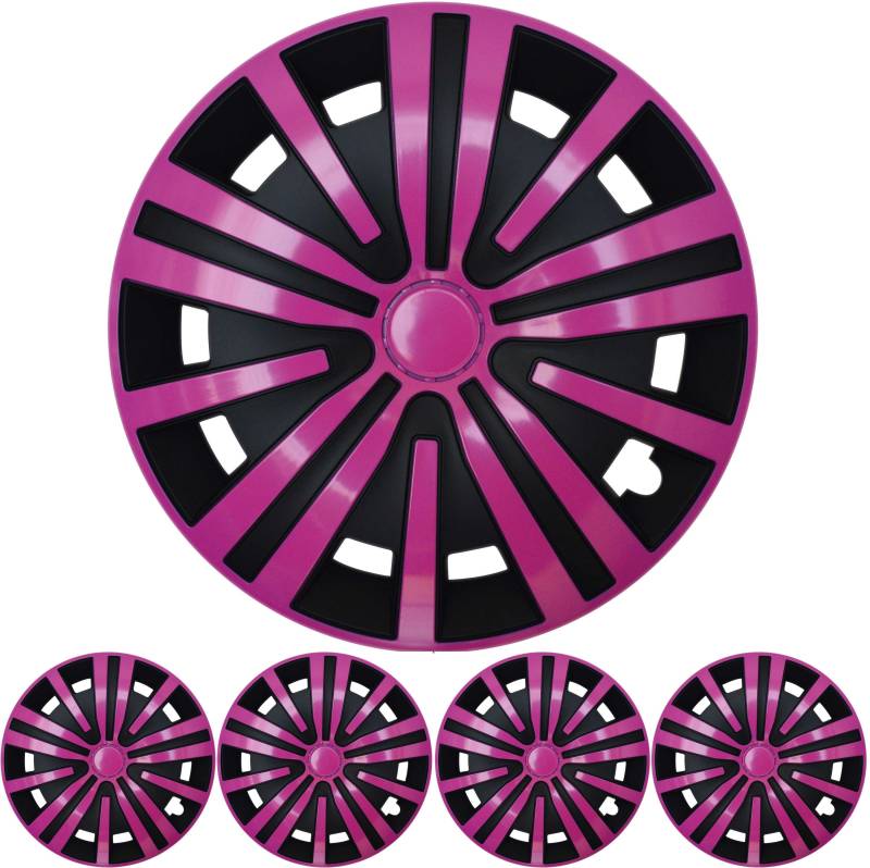 4x PREMIUM DESIGN Radkappen Radzierblenden Set Spinel 15 ZOLL in Pink Schwarz von Tuning Fanatics