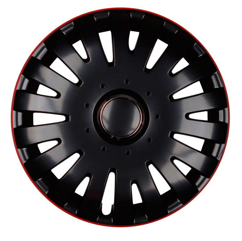 4x PREMIUM Radkappen Modell: Malachit Schwarz-Ring Rot von Tuning Fanatics