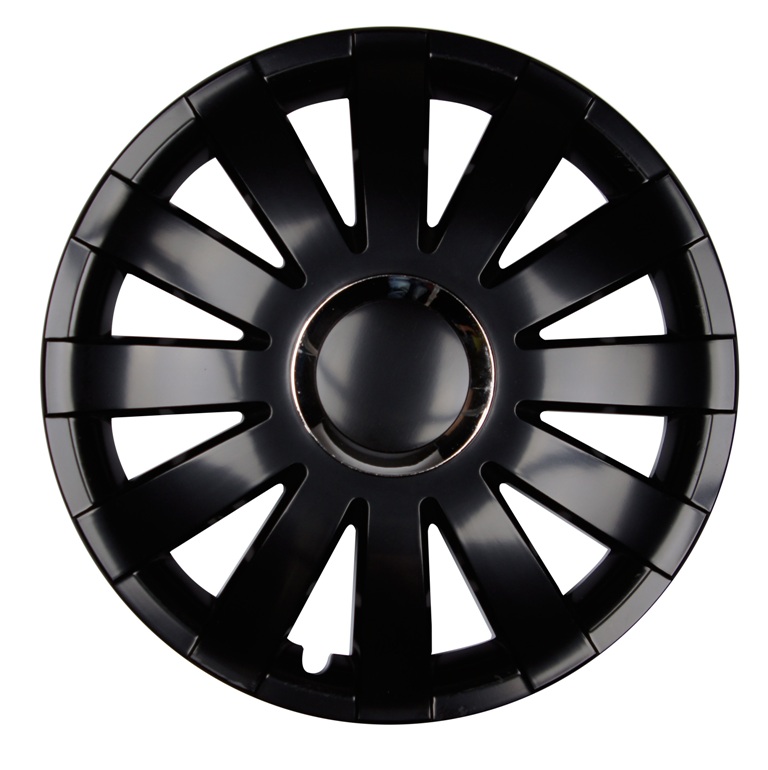 4x PREMIUM Radkappen Modell: Onyx in Schwarz-Chrom Ring von Tuning Fanatics