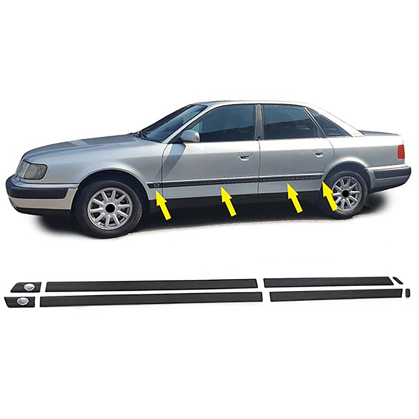 4x Zierleisten Türleisten Seitenleisten Leisten Set LINKS + RECHTS + CLIPS für Audi 100 C4 90-94 von Carparts-Online GmbH