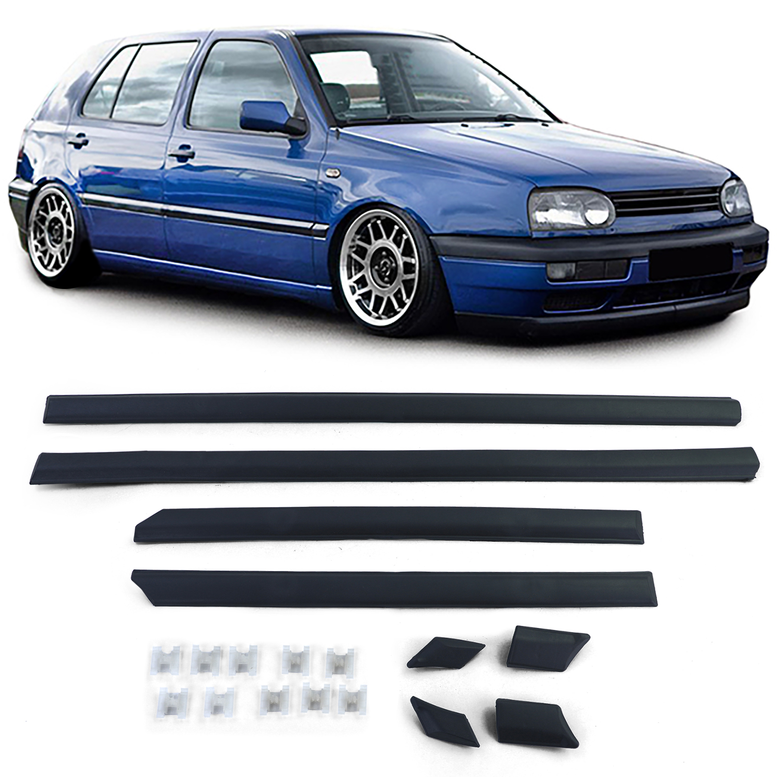 4x Zierleisten Türleisten Seitenleisten Leisten Set LINKS + RECHTS + CLIPS für VW Golf 3 III 4-Türer ab 1991-1997 von Carparts-Online GmbH