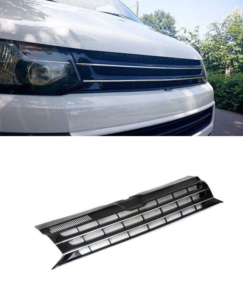 Kühlergrill Sportgrill Gitter Front Grill Chrom Emblem Schwarz für VW T5 2009- von Goingfast GmbH