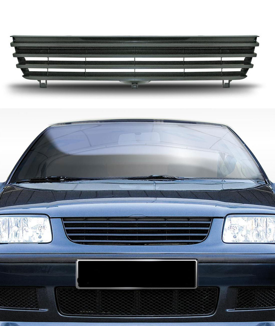 Kühlergrill Sportgrill Gitter Front Grill ohne Emblem Schwarz für VW Polo 6N2 von JOM Car Parts & Car Hifi GmbH