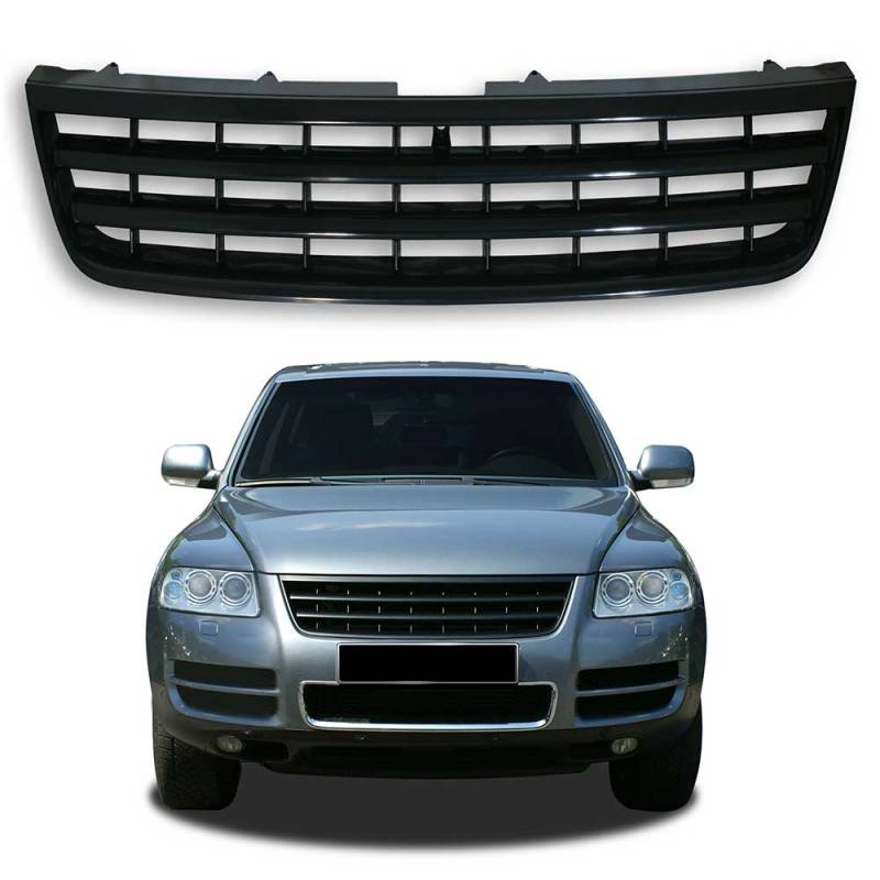 Kühlergrill Sportgrill Gitter Front Grill ohne Emblem Schwarz für VW Touareg 7L von JOM Car Parts & Car Hifi GmbH