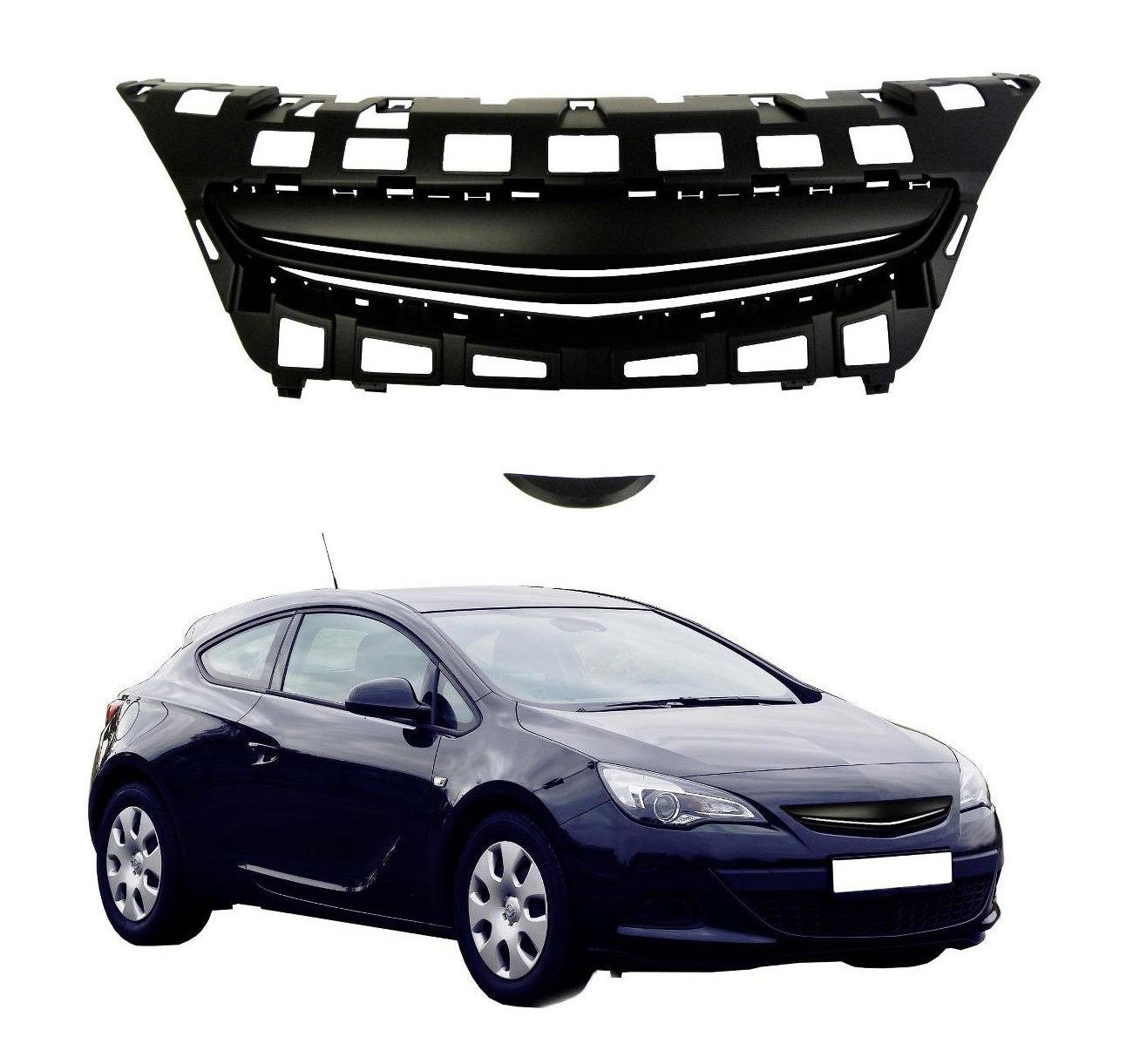 Kühlergrill Sportgrill Gitter Grill ohne Emblem Schwarz für Opel Astra J GTC von JOM Car Parts & Car Hifi GmbH