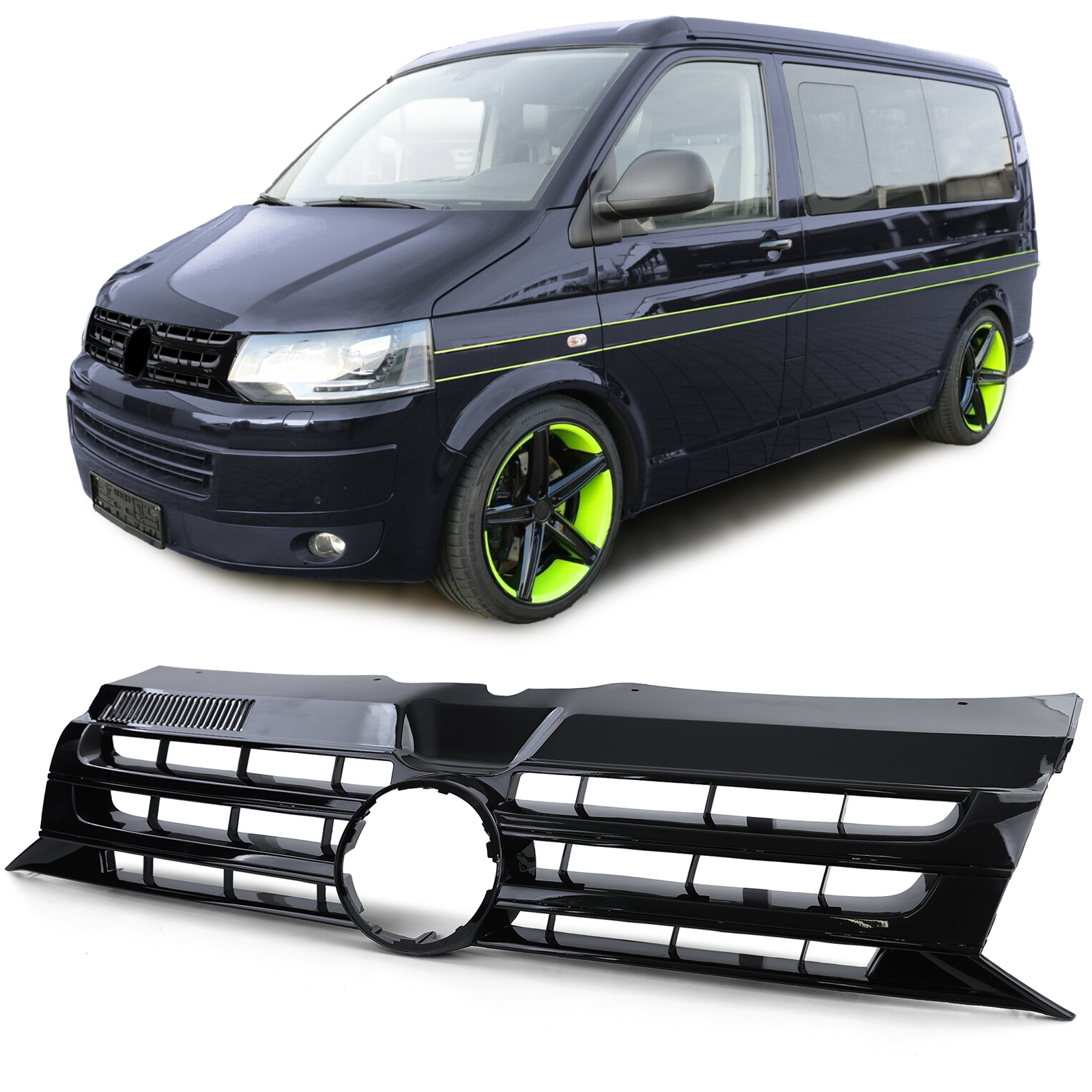 Kühlergrill Sportgrill Grill SCHWARZ GLANZ für VW T5 Facelift 2009-2015 (Nicht für Caravelle / Multivan) von Carparts-Online GmbH