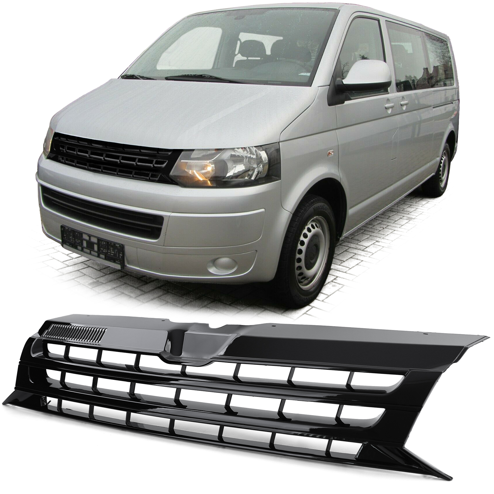 Kühlergrill Sportgrill Grill SCHWARZ GLANZ für VW T5 Facelift 2009-2015 (Nicht für Caravelle / Multivan) von Carparts-Online GmbH