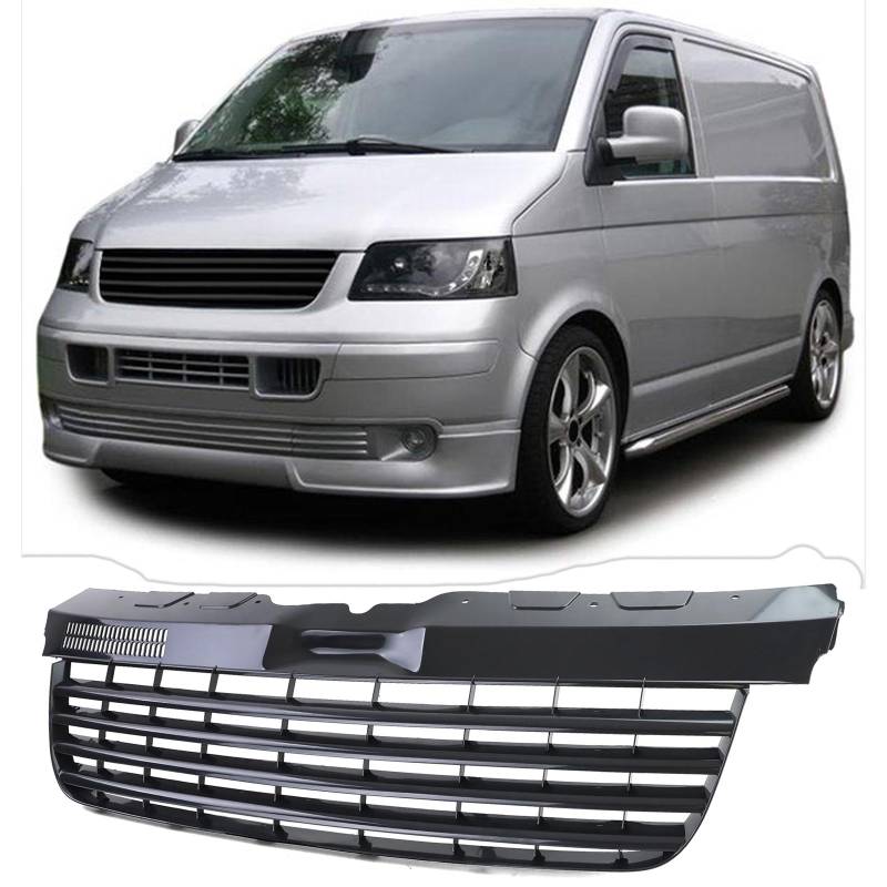 Kühlergrill Sportgrill Grill SCHWARZ GLANZ ohne Emblem für VW T5 ab 2003-2009 von Carparts-Online GmbH