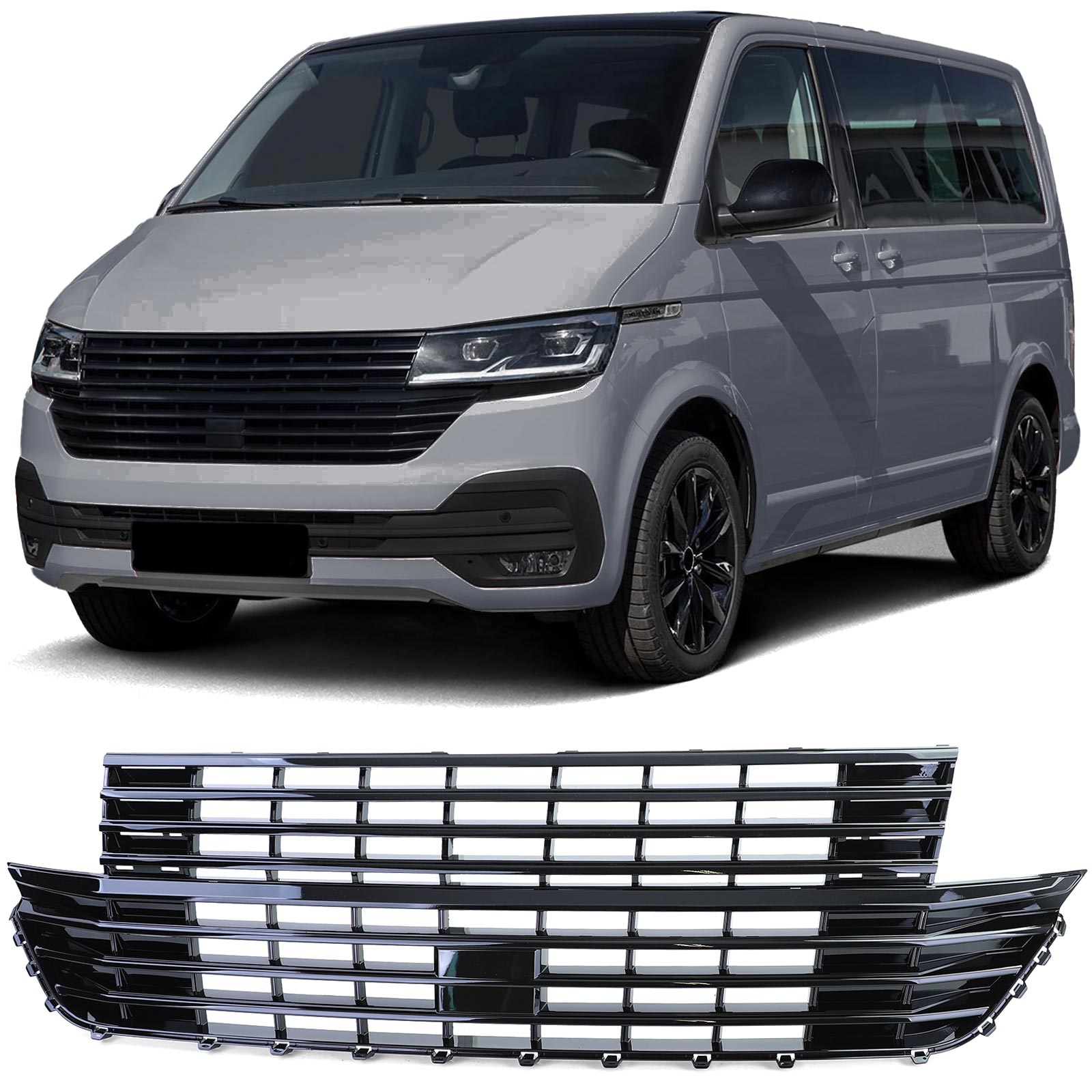 Kühlergrill Sportgrill Grill SCHWARZ GLANZ ohne Emblem für VW T6.1 ab 2019- von Carparts-Online GmbH